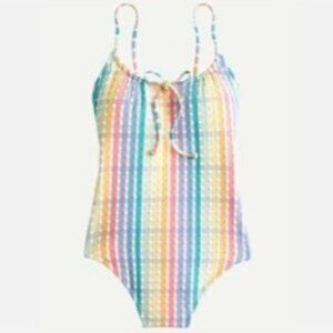 J Crew One Piece Swimsuit Rainbow Stripe Gingham Seersucker Women's Size 6